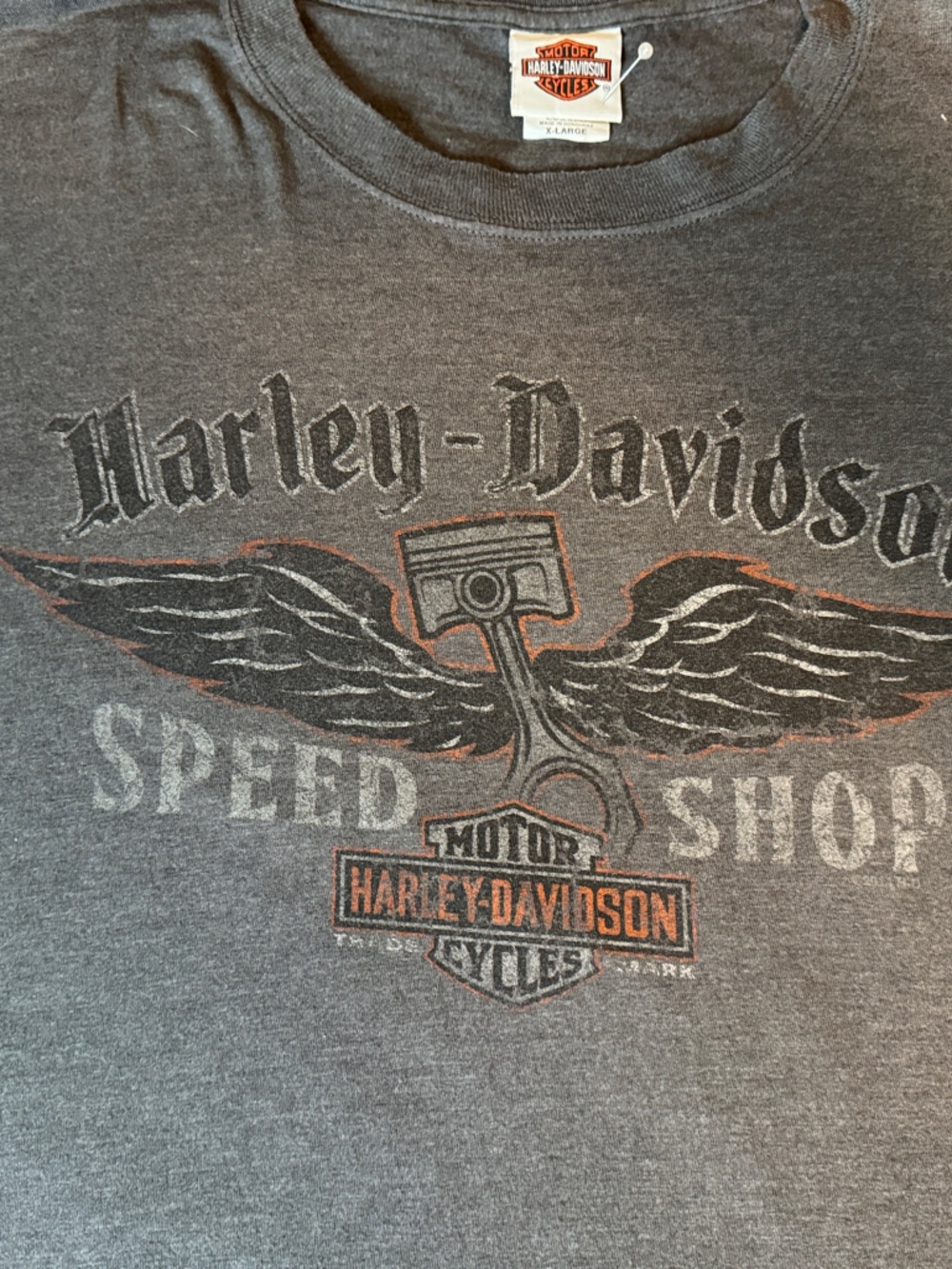 Harley-Davidson Charcoal Graphic 'Speed Shop' Tee with Winged Piston